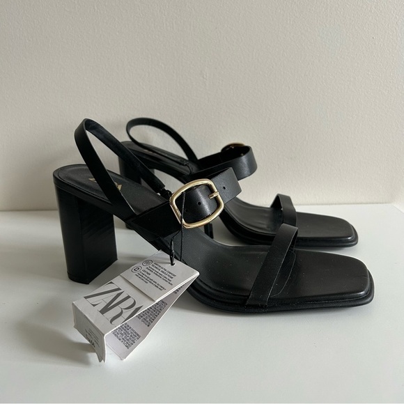 ZARA Black Block Heel Sandals Size 40 NEW - Picture 4 of 8